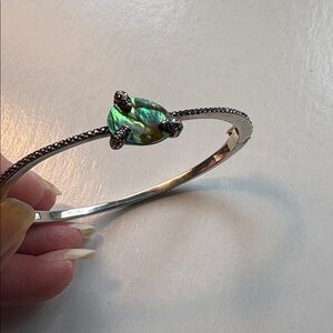 Unique Judith Jack Abalone and Marcasite Sterling Silver Bangle Bracelet